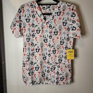 White penguin Christmas scrub top